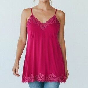Lane Bryant Babydoll Camisole Women 14 16W Pink Lace Trim Empire Waist Tank Y2K